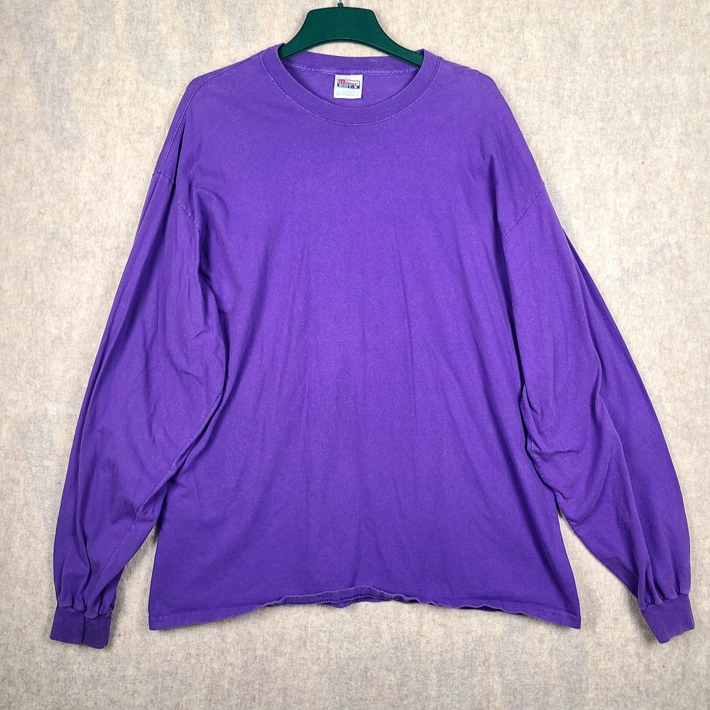 Vintage Hanes Beefy-T Blank T-Shirt Mens XXL Purple Long Sleeve Comfy 90s